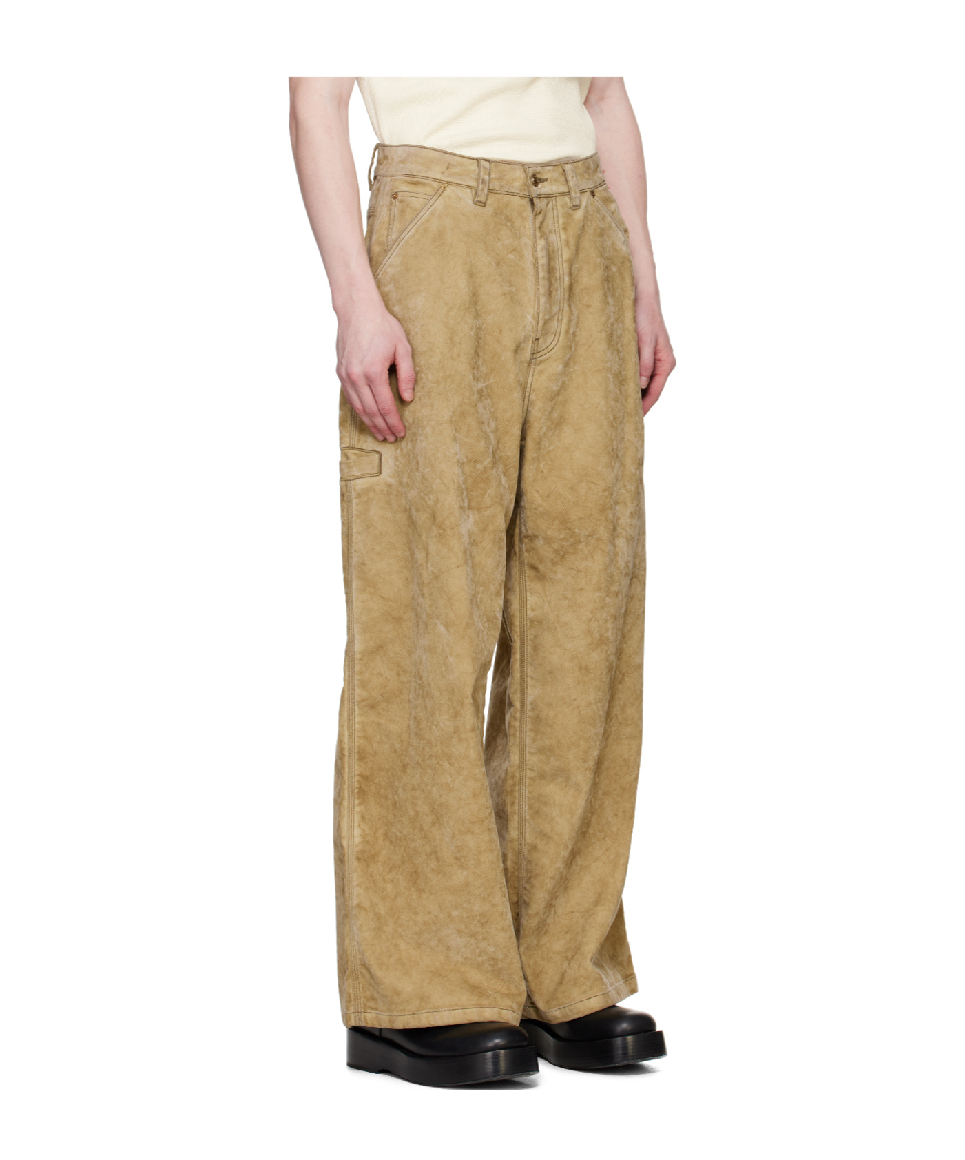 Alexander Wang Tan Rounded Carpenter Faux-suede Jeans In Brown