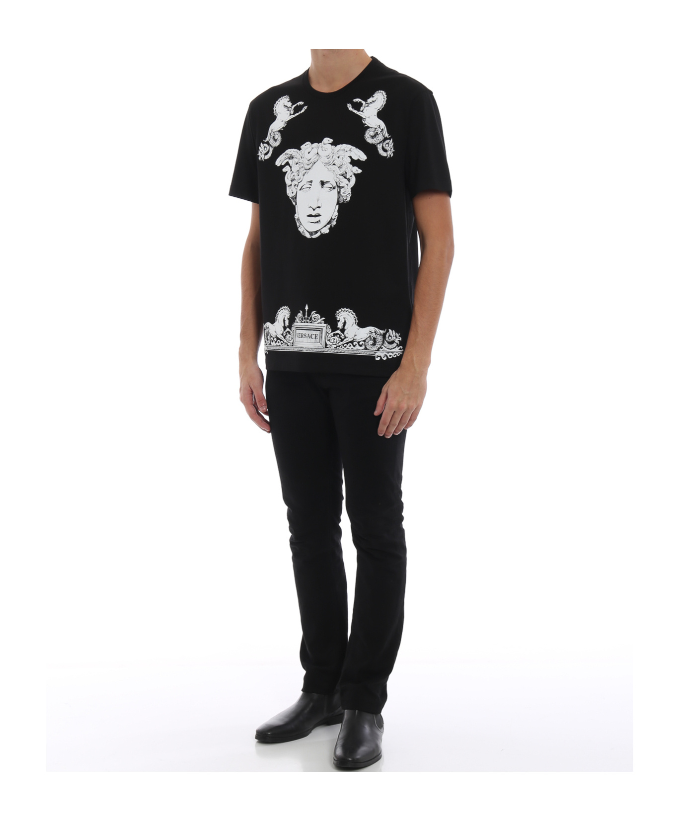 Versace Print T-shirt In Black