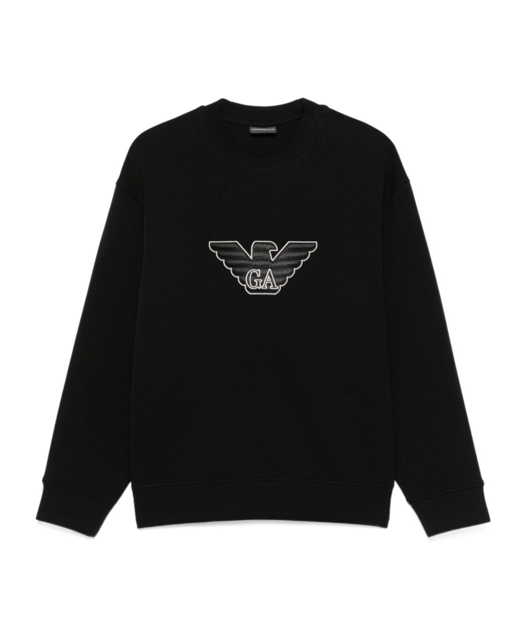 Emporio Armani Cotton Crew Neck Sweatshirt With Embroidered Logo In Black
