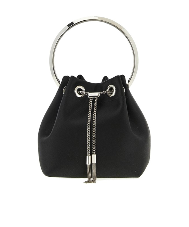 Jimmy Choo Bon Bucket Bag Chain Handle Tassel In Black