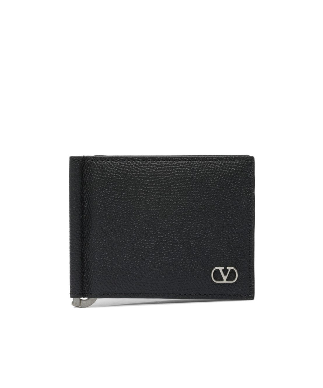 Valentino Garavani Vlogo Signature Grainy Calfskin Bi-fold Wallet With Money Clip In Black