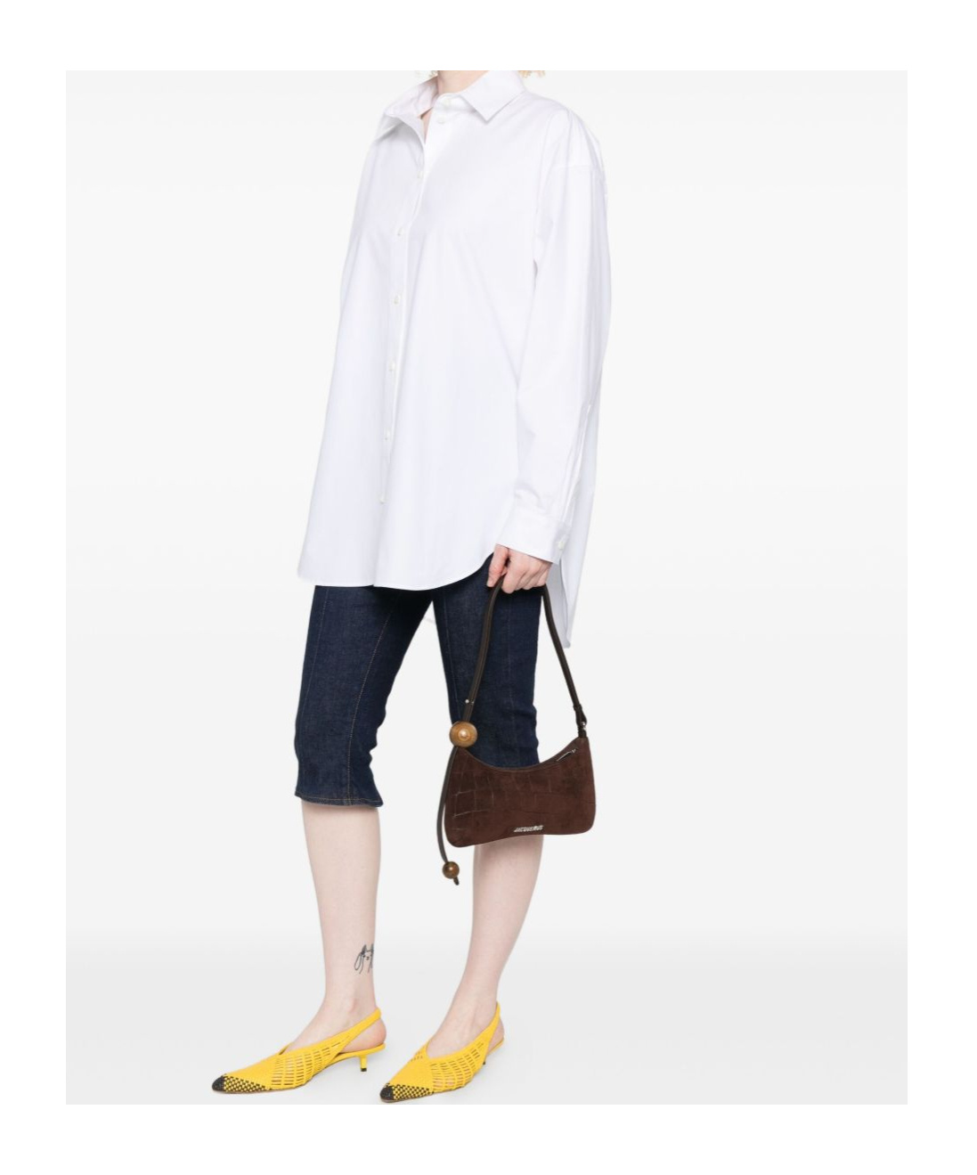 Jacquemus Le Bisou Perle Embellished Leather-trimmed Croc-effect Suede Shoulder Bag In Brown