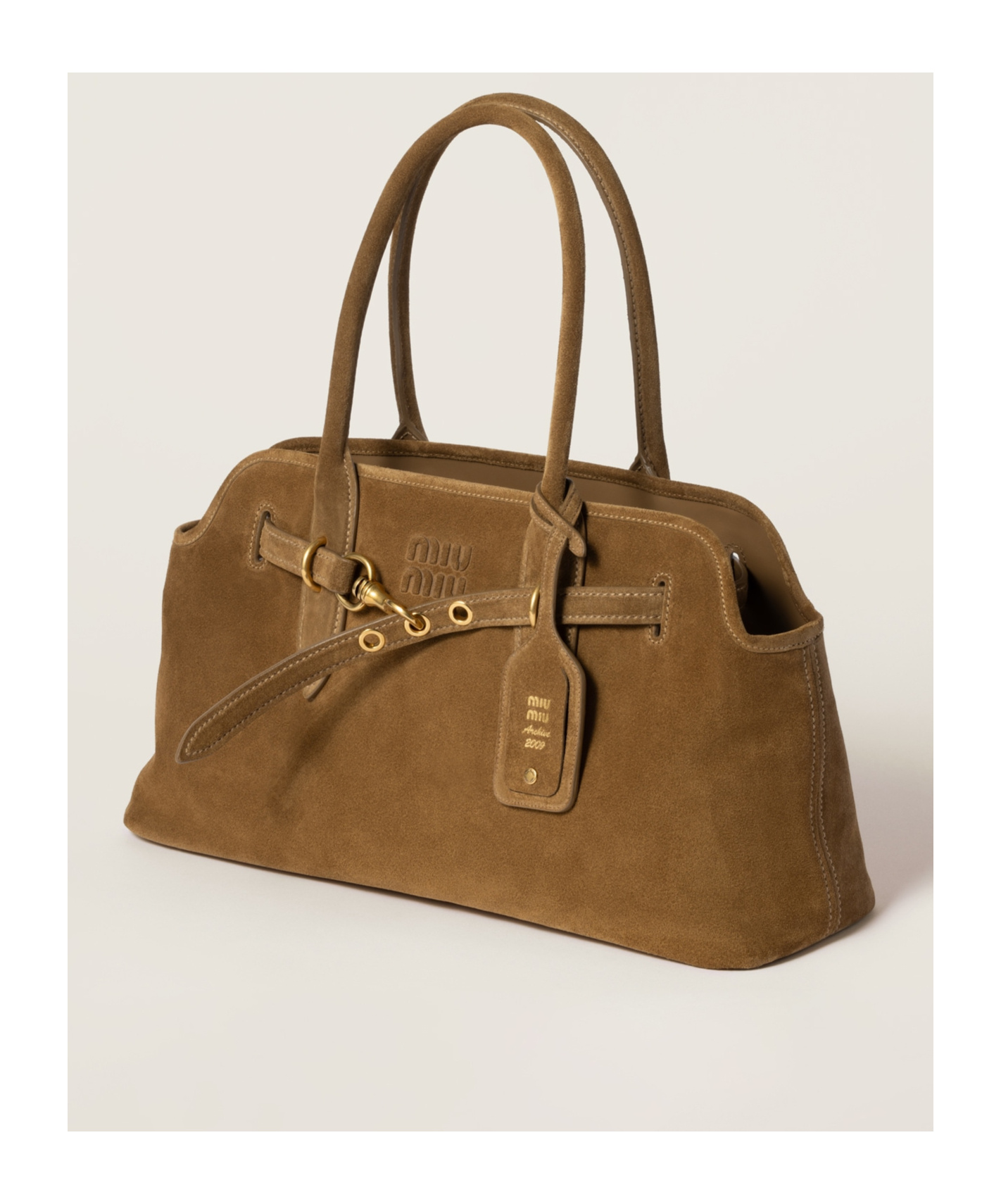 Miu Miu Suede Aventure Top-handle Bag In Olive Green