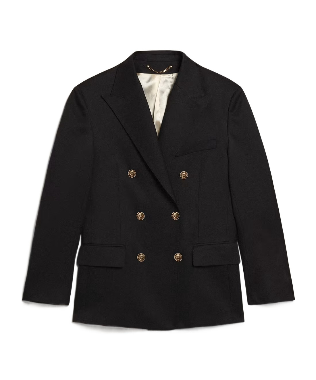 Golden Goose Navy Blue Pinstripe Double-breasted Jacket In Black