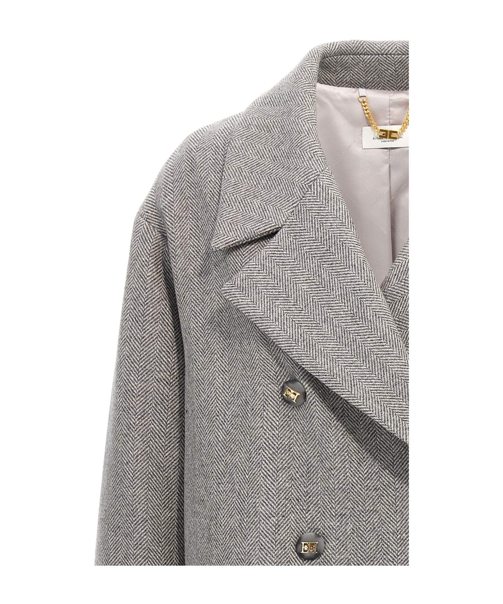 Elisabetta Franchi Long-sleeved Coat In Gray