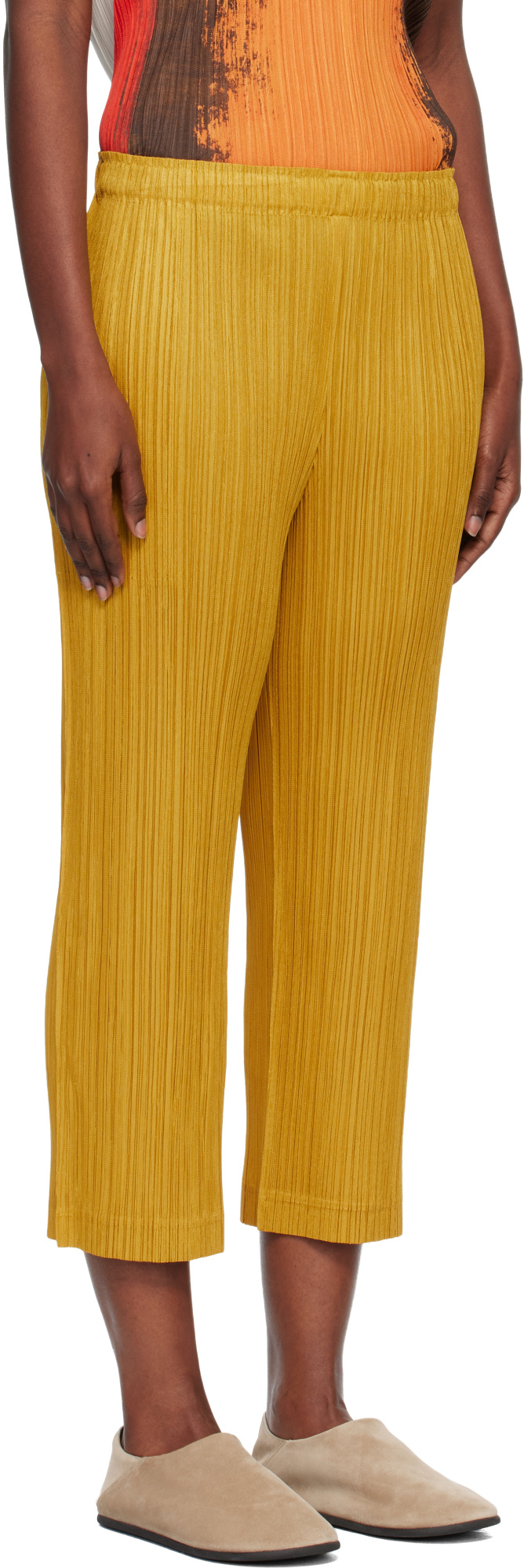 Issey Miyake Pleated Knit Trousers In Brown