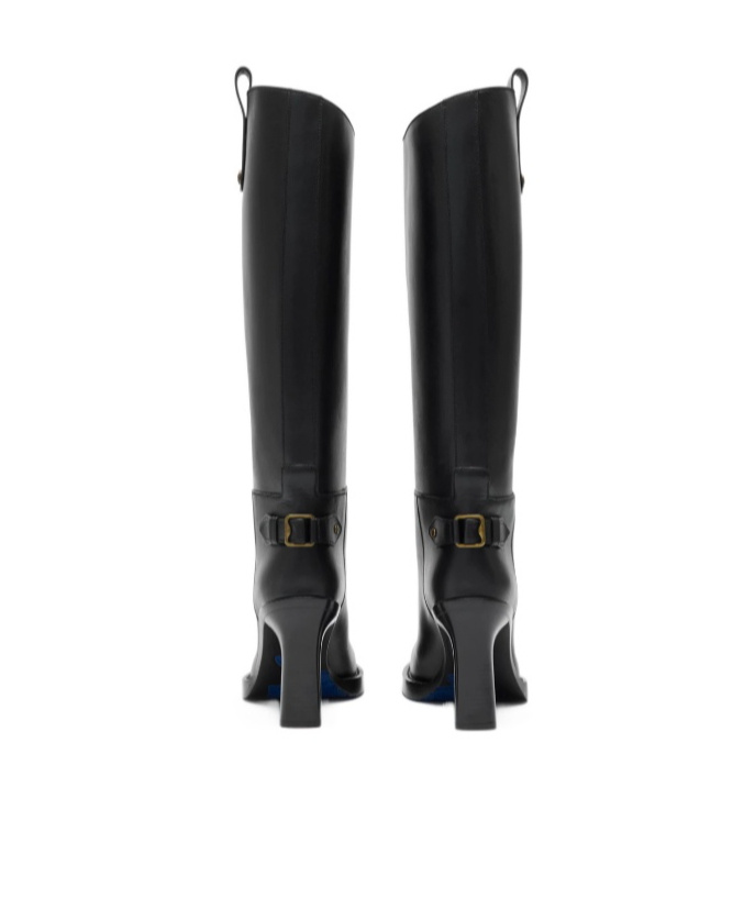 Burberry Leather Cavalier Heel Boots In Black