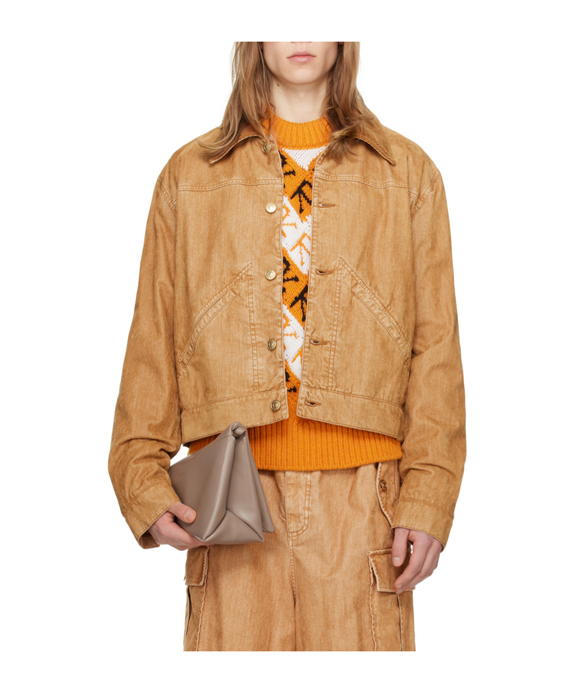 Marni Logo-decorated Denim Coat In Brown