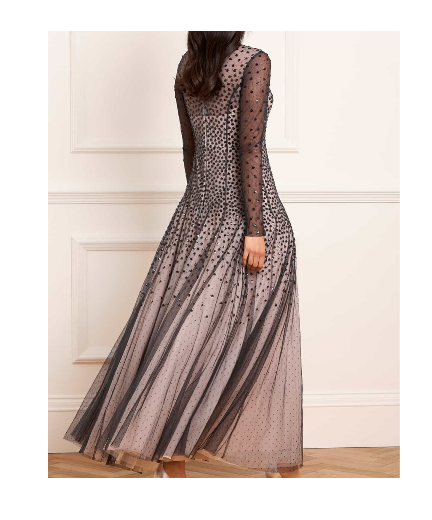 Needle & Thread Sequin Cascade Round Neck Gown In Brown