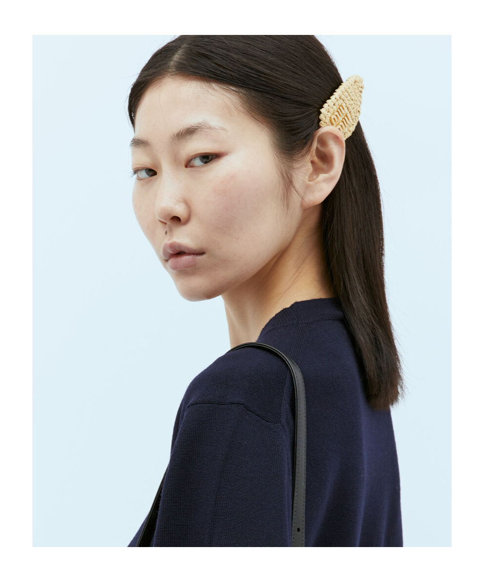 Miu Miu Logo-lettering Woven Hair Clip In Yellow