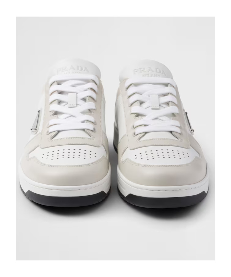 Prada Downtown Logo-plaque Perforated Leather Low-top Trainers In White