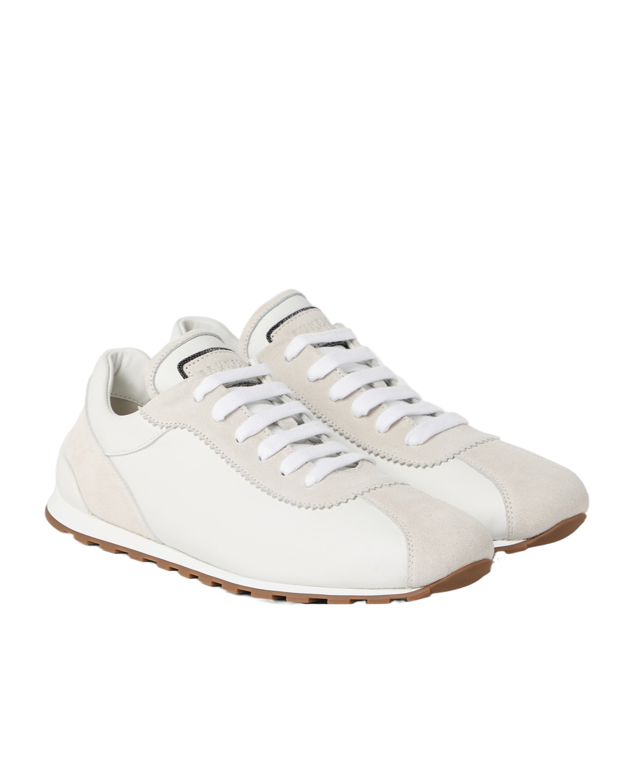 Brunello Cucinelli Embellished Suede-trimmed Stretch-knit Sneakers In White
