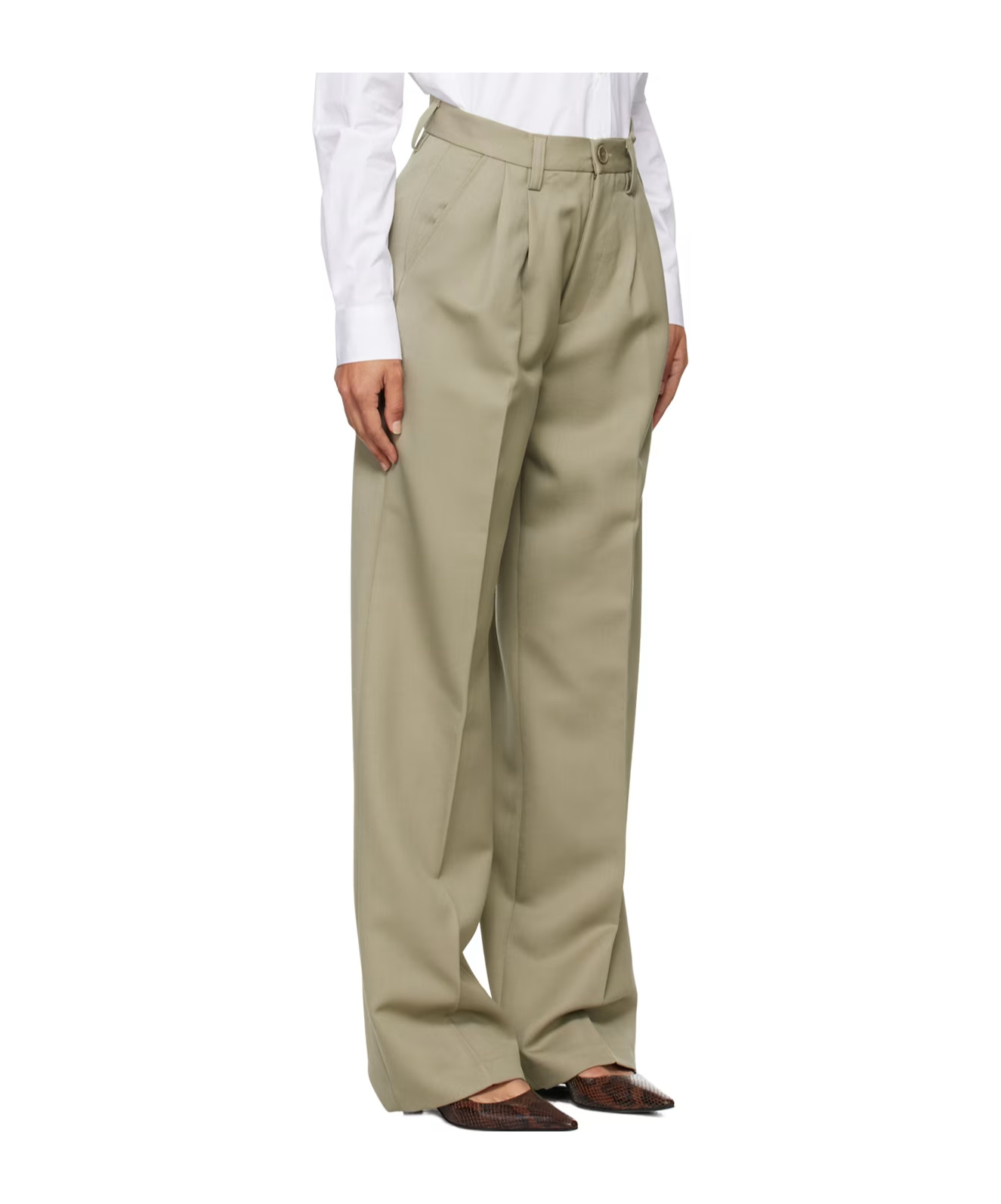 ANINE BING CARRIE PLEAT-DETAIL WOOL TROUSERS