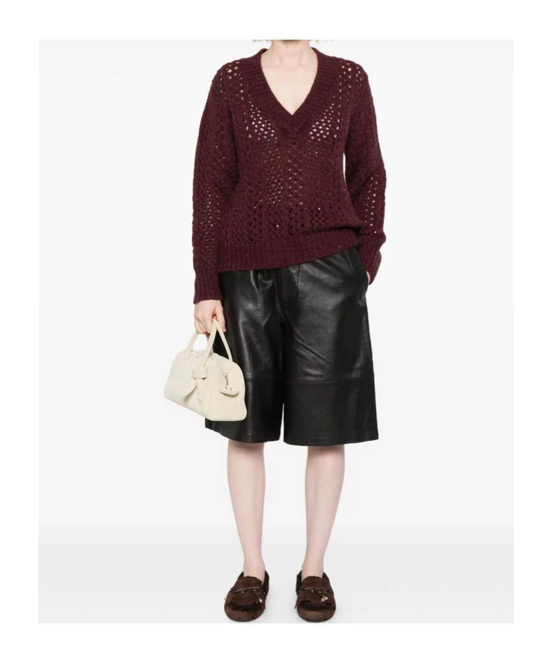 Eleventy V-neck Open-knit Sweater In Red