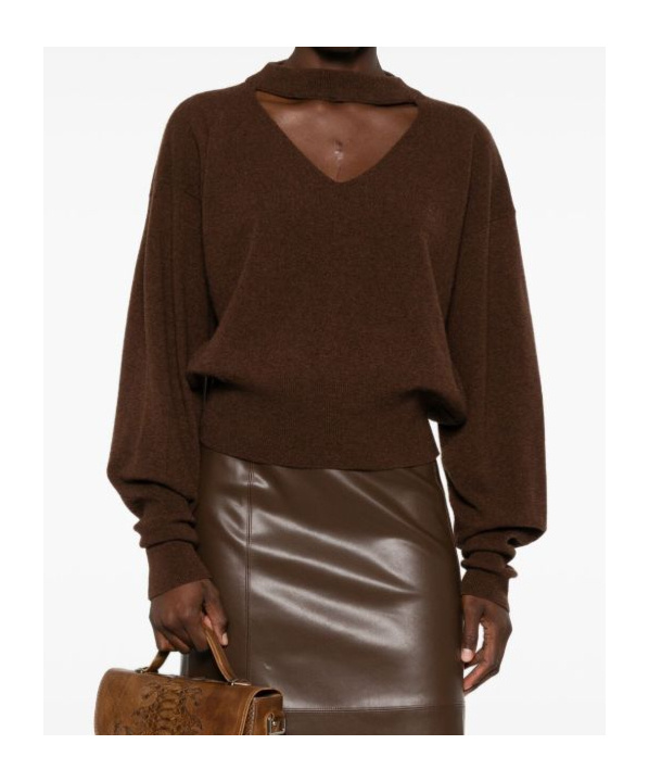 Federica Tosi Keyhole-neckline Balloon-sleeve Sweater In Brown