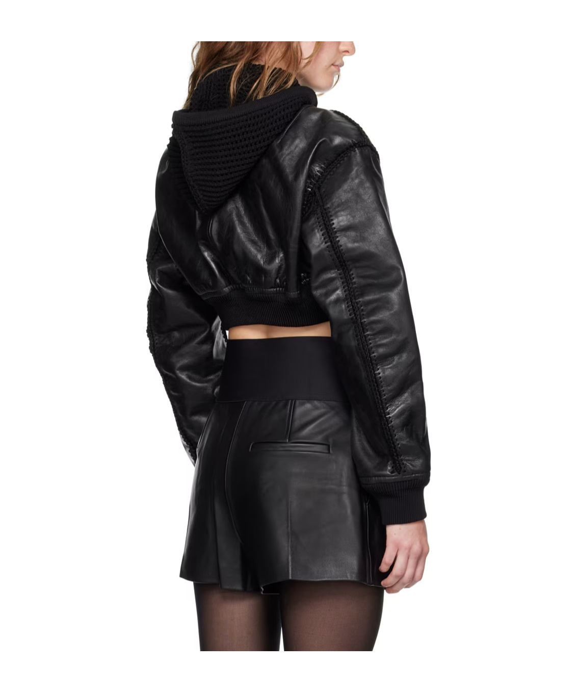 Alexander Wang Black Crocheted Leather Bomber Jacket In Black