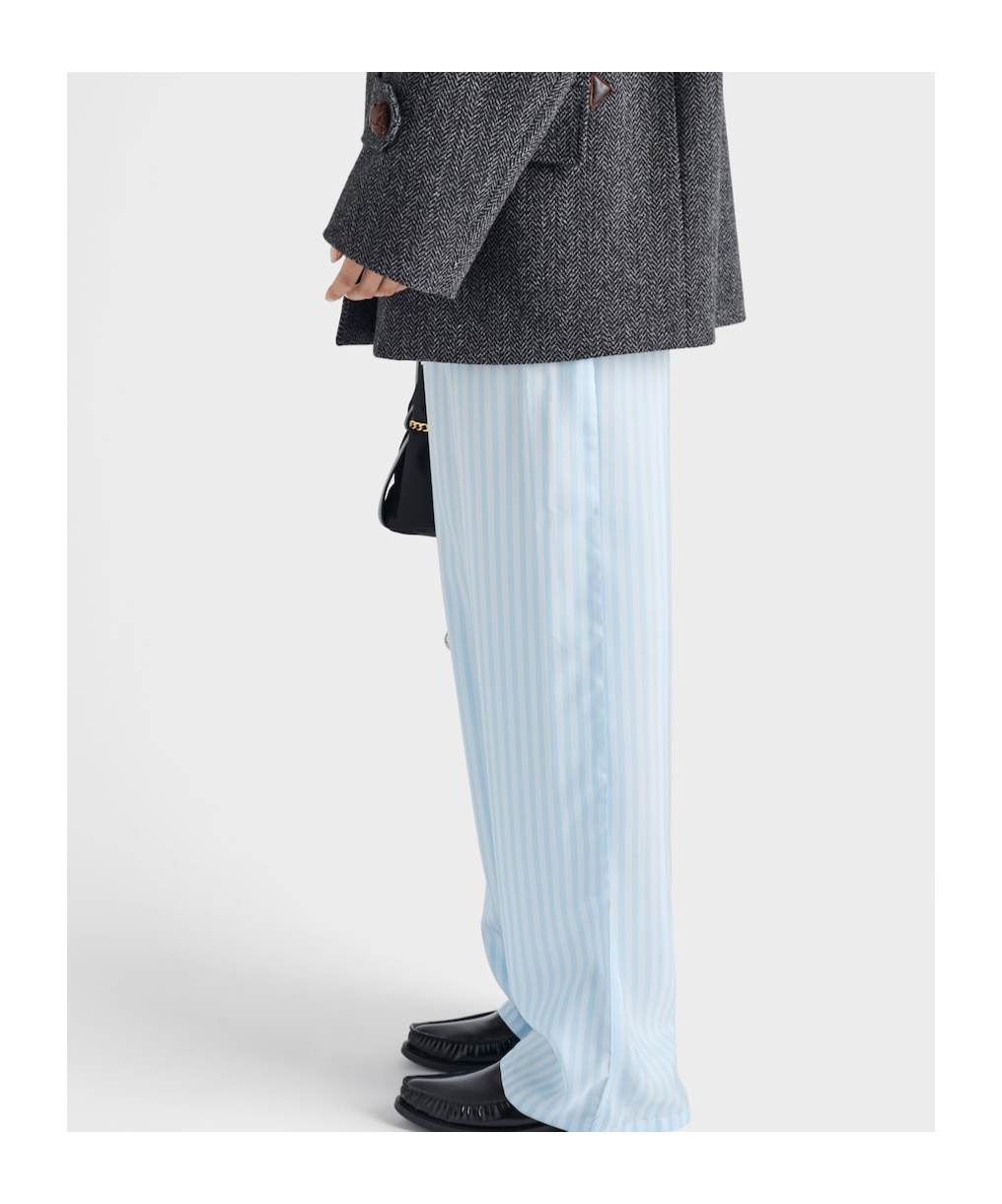 Prada Striped Silk Trousers In Blue