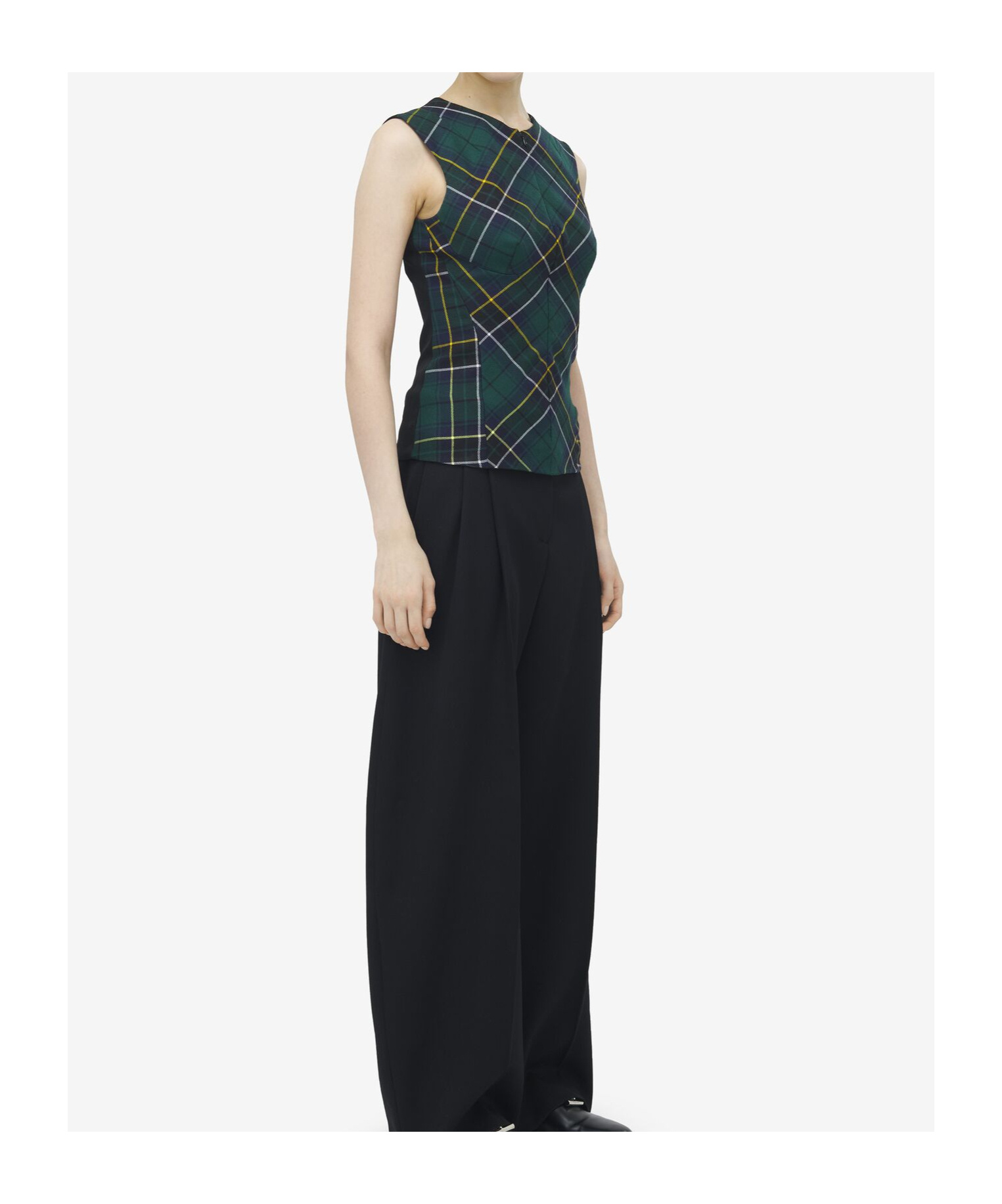 Alexander Mcqueen Sleeveless Wool Tartan Top In Green