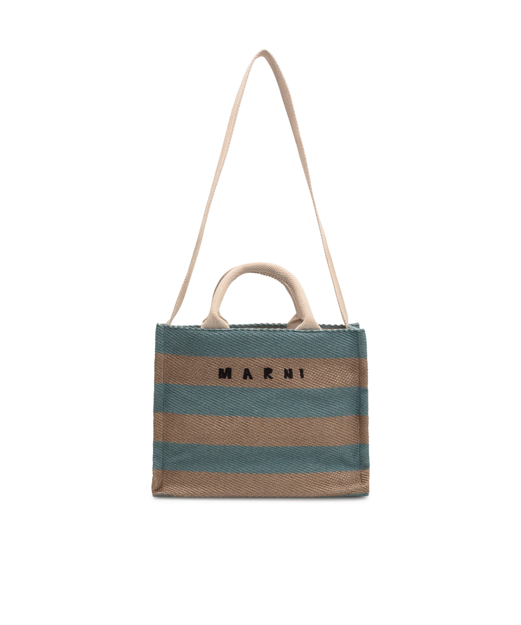 Marni Logo Printed Striped Tote Bag In Multi