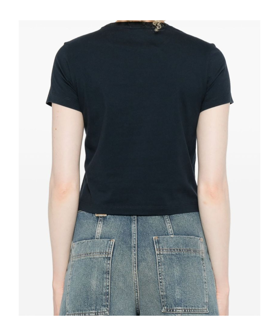 Maison Kitsuné Lady Fox Baby Embroidered Cotton Cropped Top In Blue