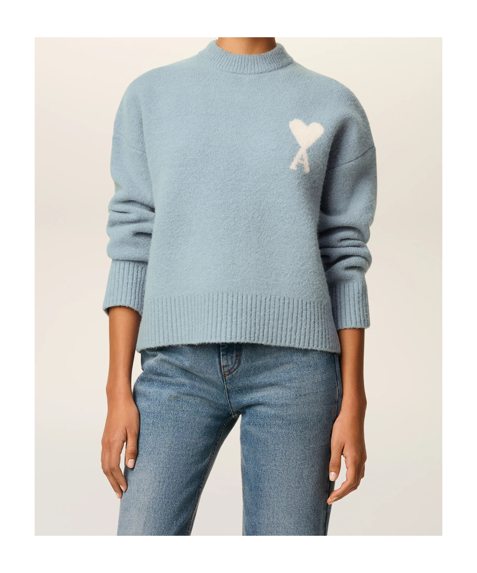 Ami Alexandre Mattiussi Blue Alpaca Ami De Coeur Crewneck Sweater In Blue