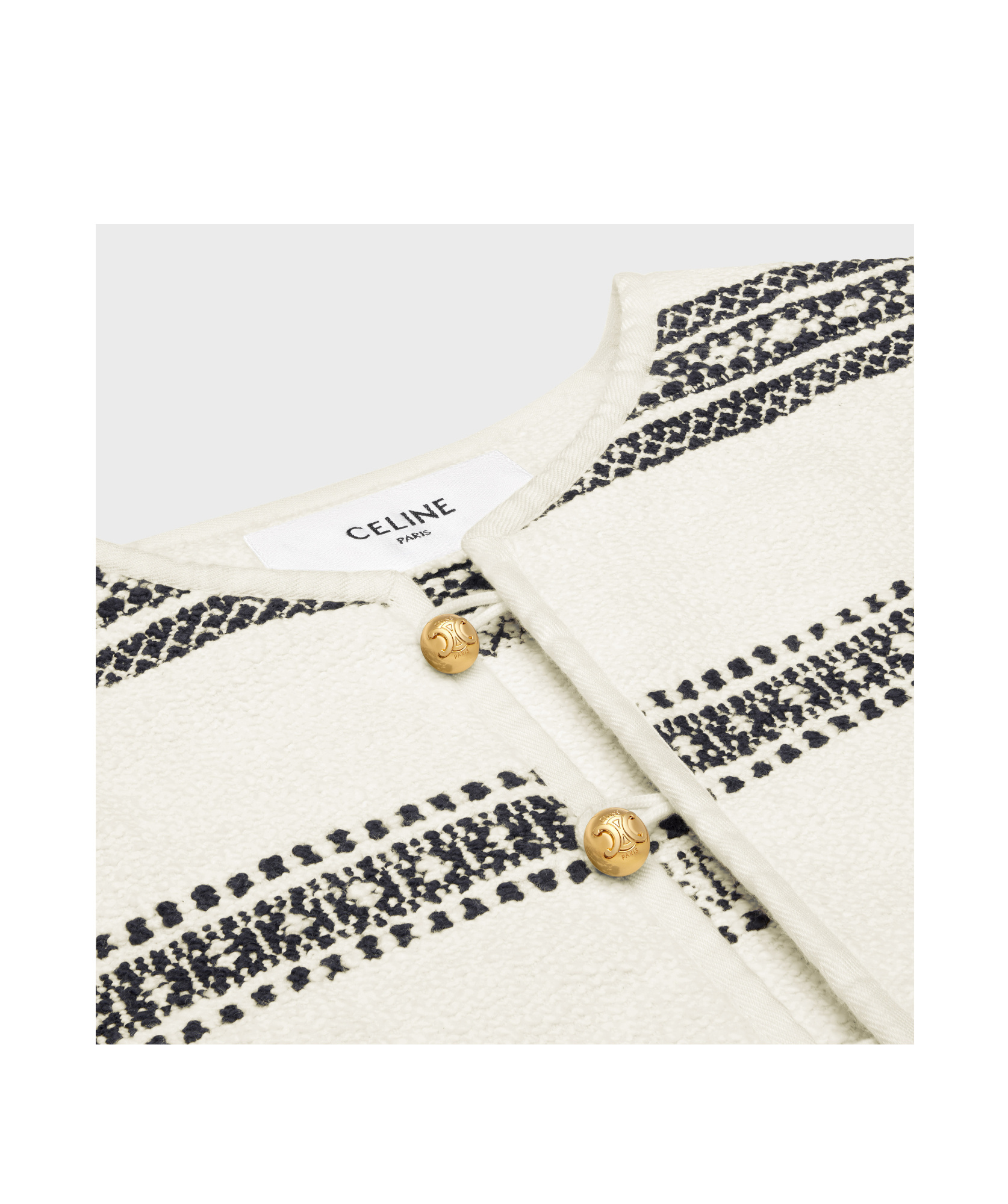 Celine Striped Tweed Cardigan In White