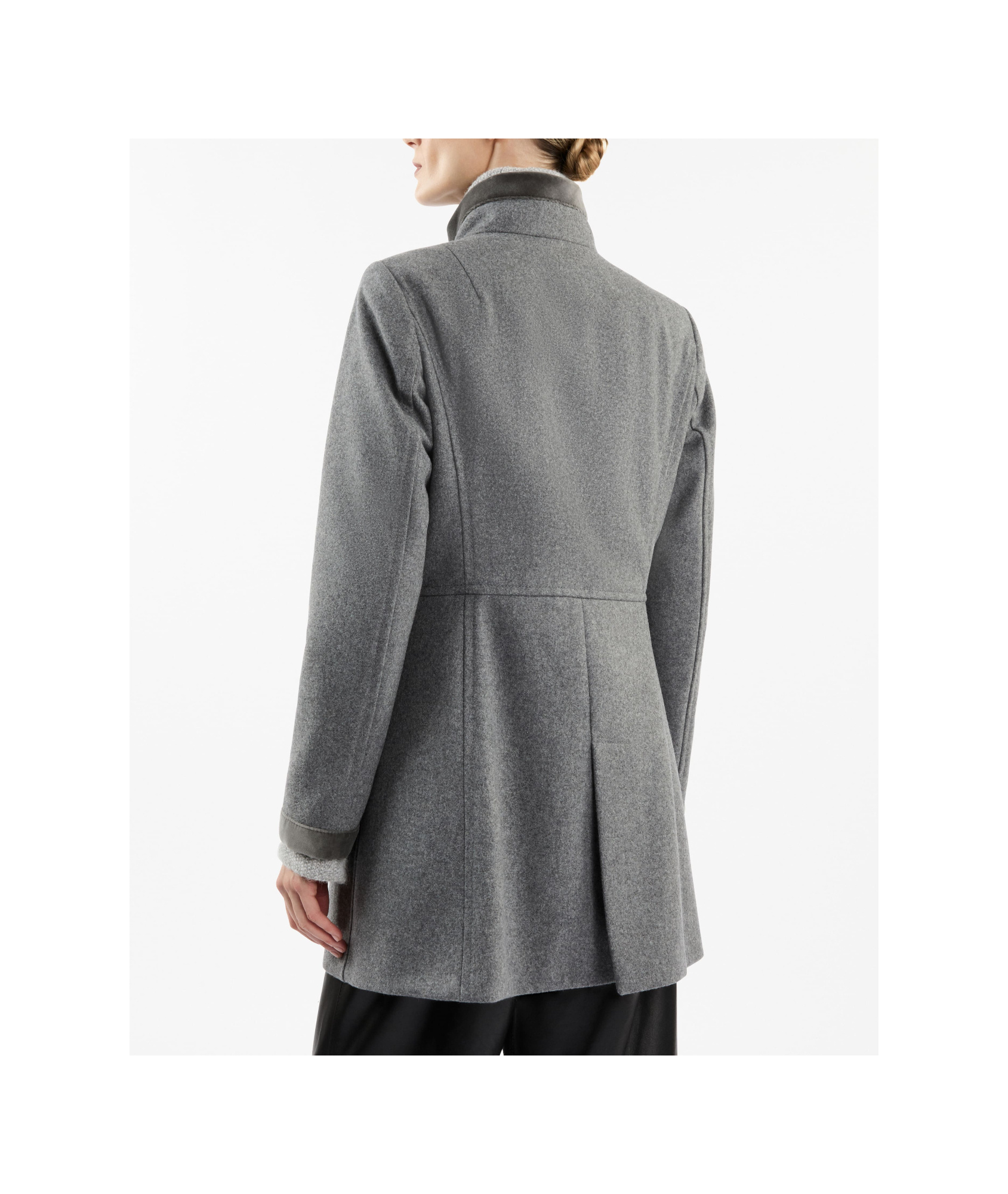 Fay Long Wool Coat With High Collar In Gray