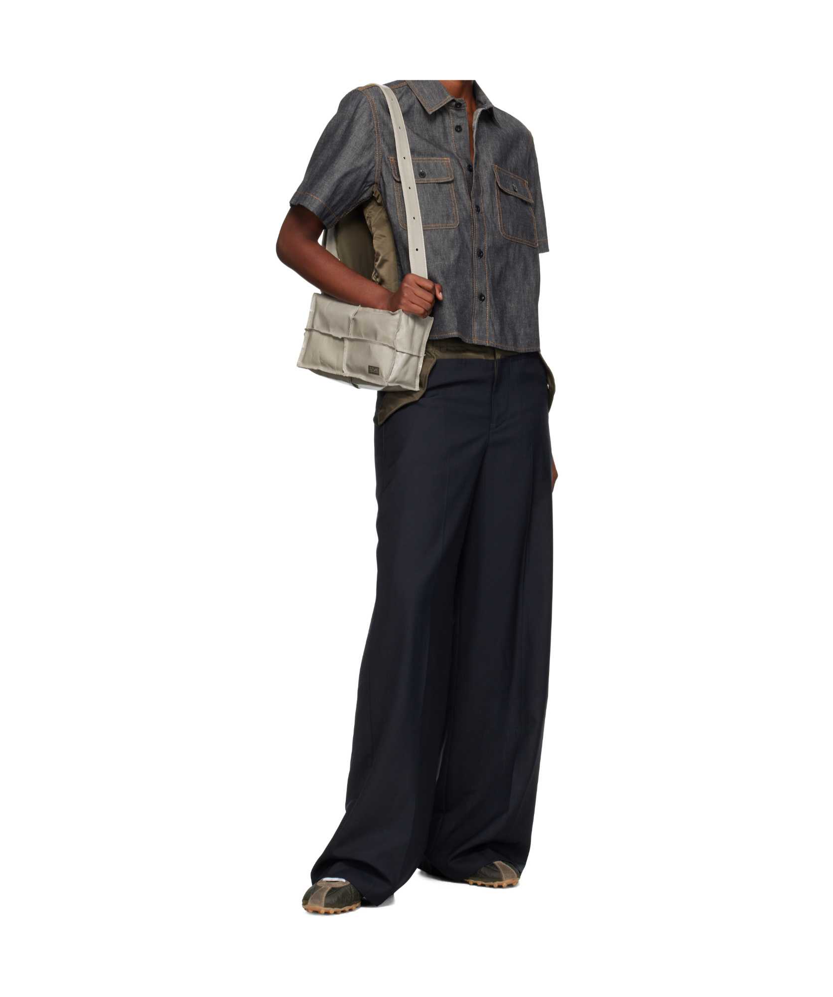 Sacai Double-pocket Denim Shirt In Gray