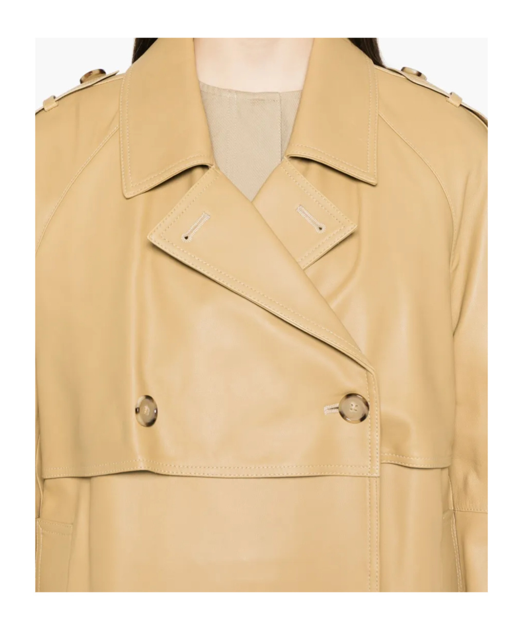 Totême Tan Short Trench Leather Jacket In Nude
