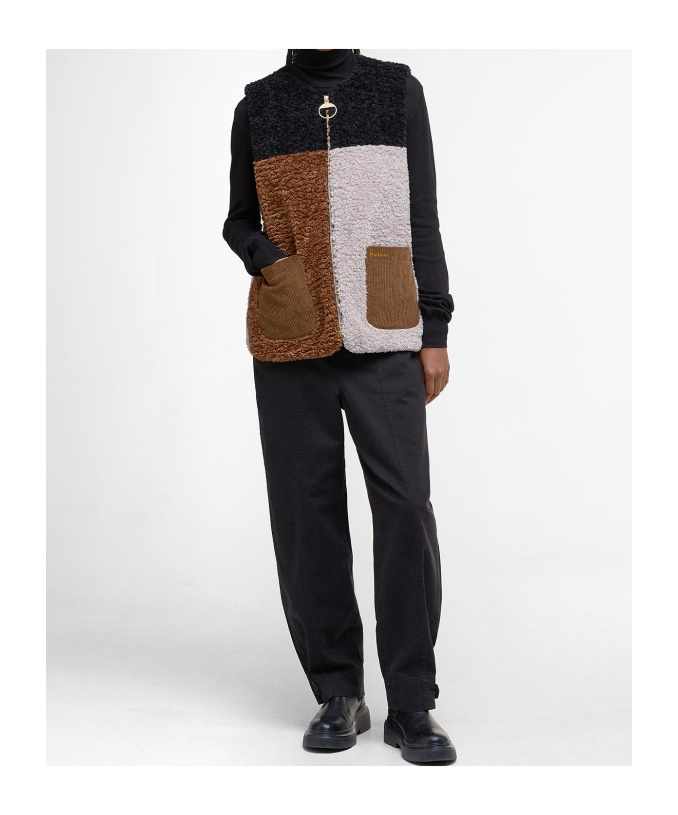 Barbour Patchwork Teddy Gilet In Brown