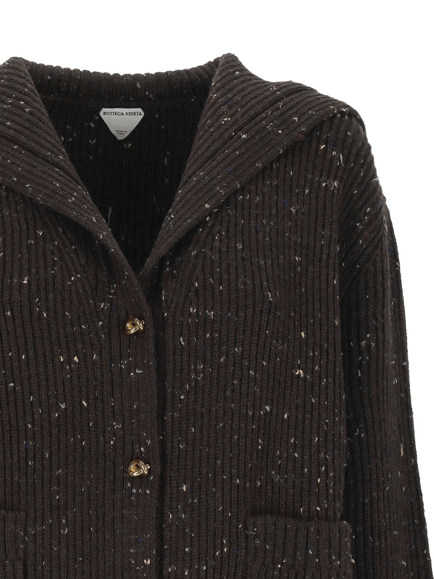 Bottega Veneta Ribbed Cardigan With Wide Neck In Brown
