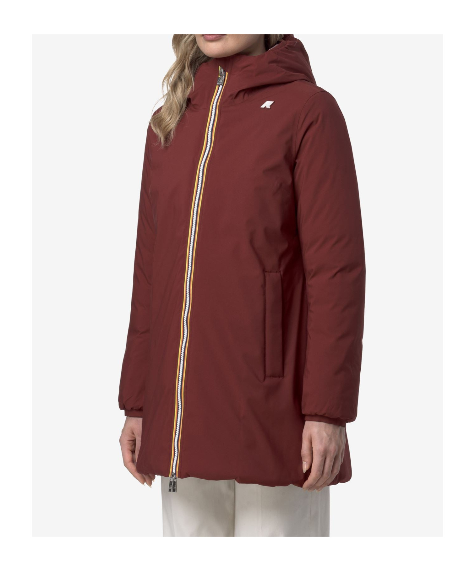 K-way Logo Hooded Down Jacket In Burgundy