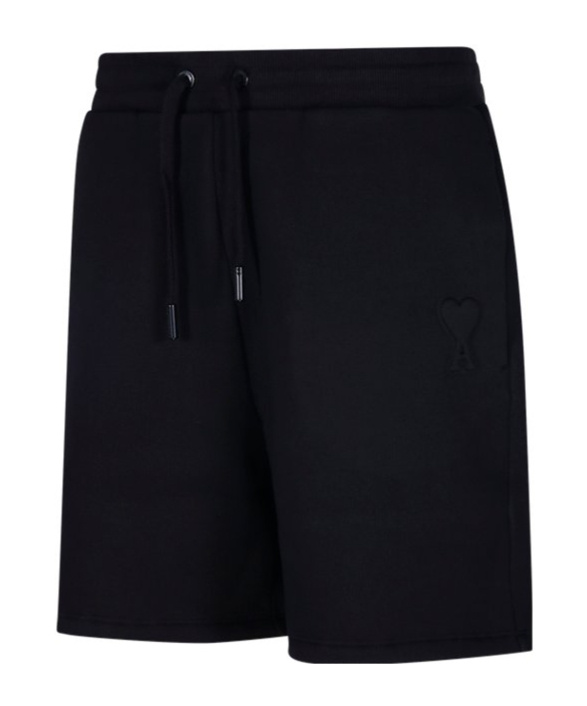 Ami Alexandre Mattiussi Ami Paris Ami De Coeur Logo Embossed Drawstring Shorts In Black