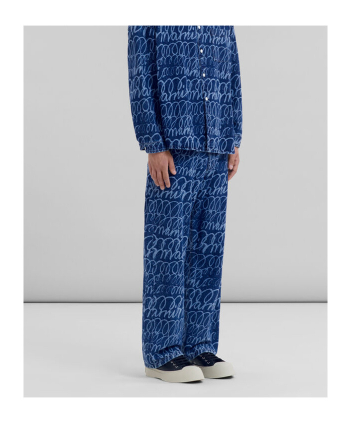 Marni Scribble Motif Wide-leg Trousers In Blue