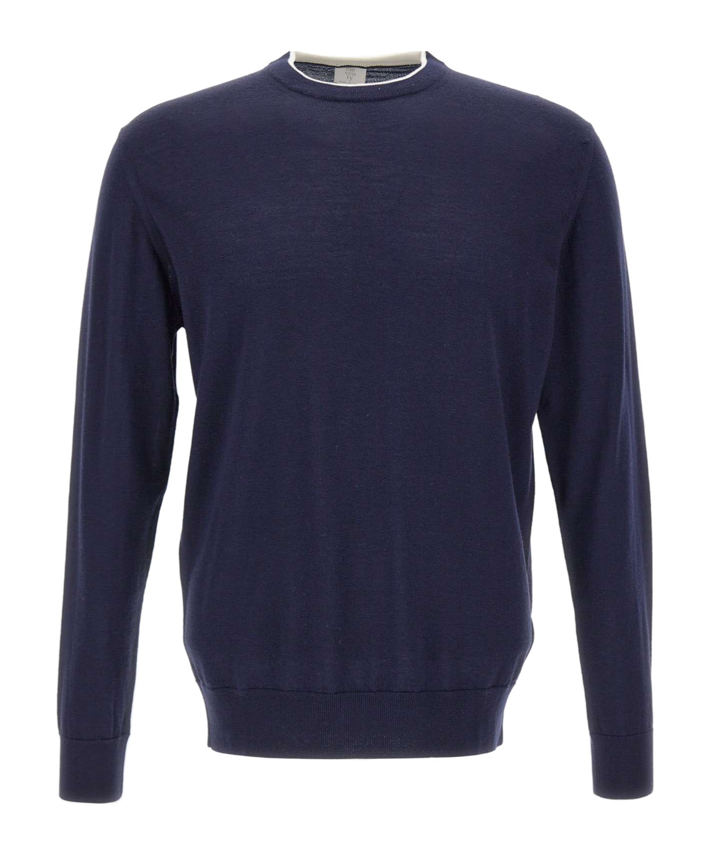 Eleventy Men Blue Crewneck Sweater In Wool And Silk Man In Blue