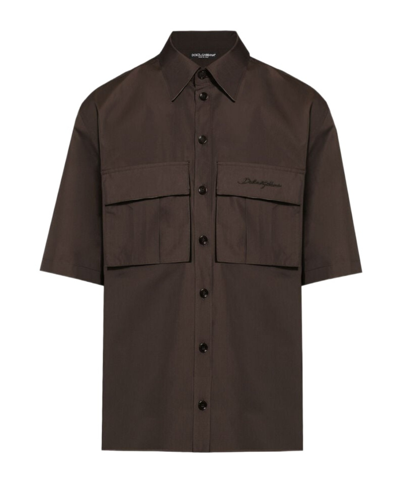 Dolce & Gabbana Poplin Hawaiian Shirt With Pockets In Black