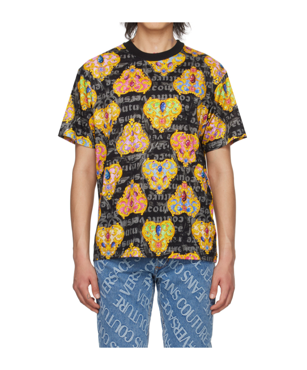 Versace Jeans Round Collar Printed T-shirt In Multicolor