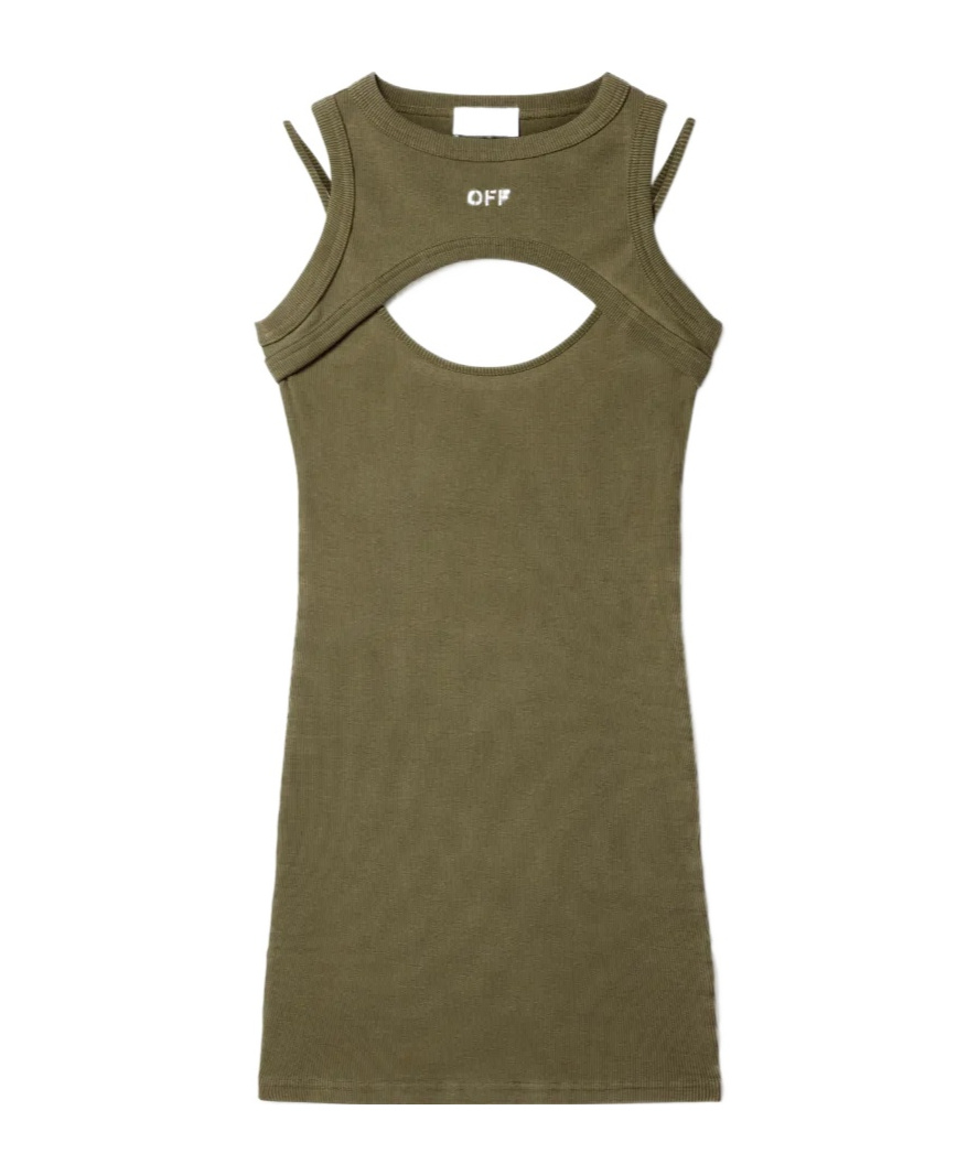 Off-white Green Stamp Ribbed Cut-out Minidress In Green