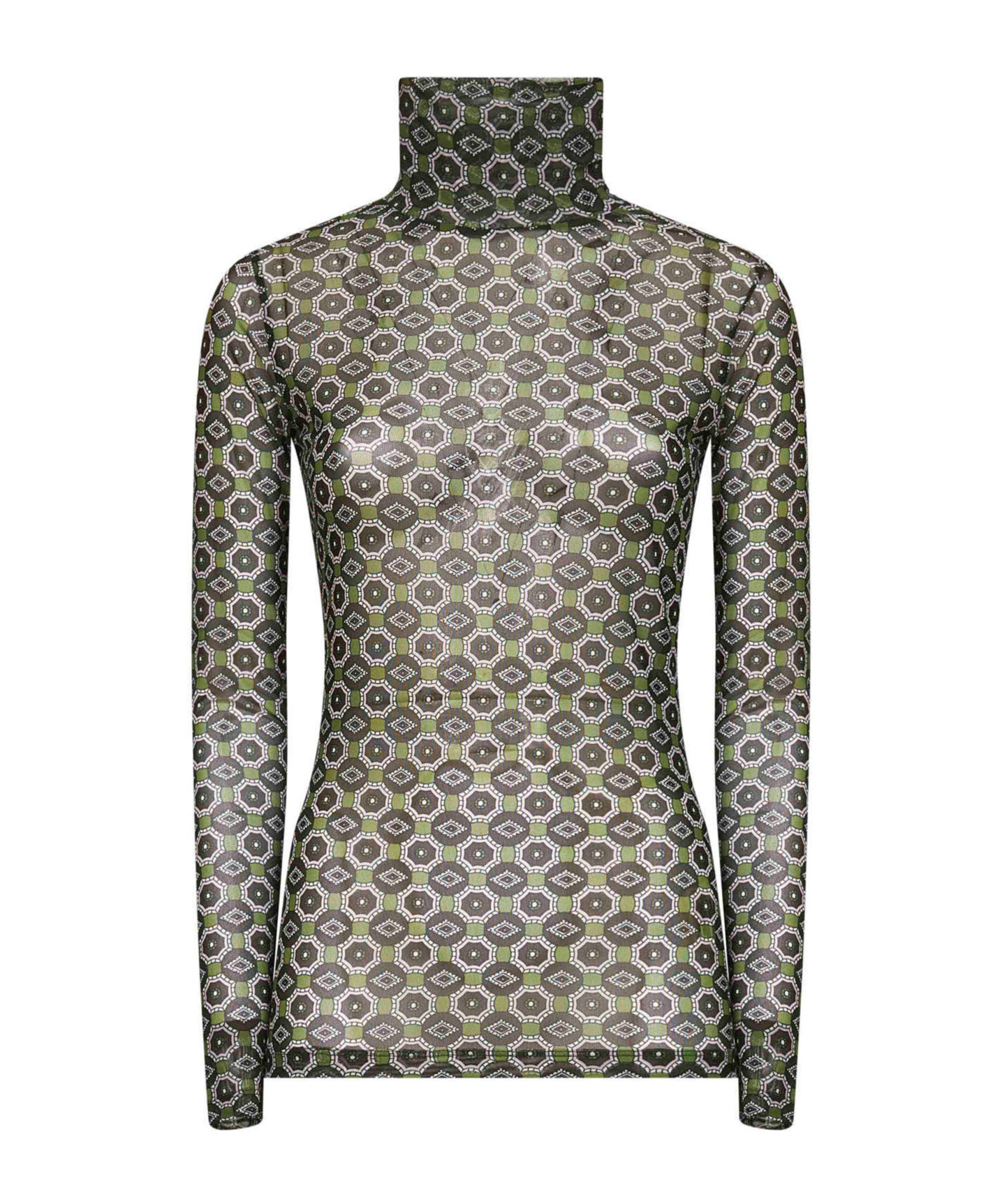 Dries Van Noten Geometric Pattern Turtleneck Long Sleeve Sweater In Green