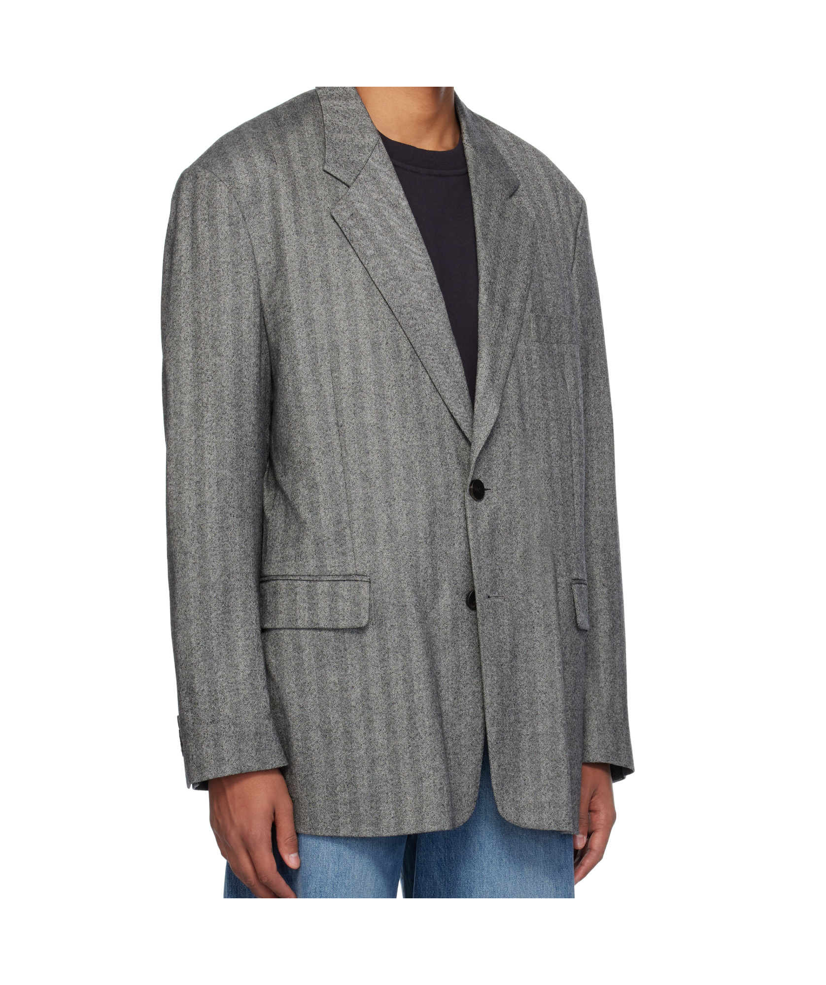 Wooyoungmi Gray Herringbone Wool Single Blazer In Gray