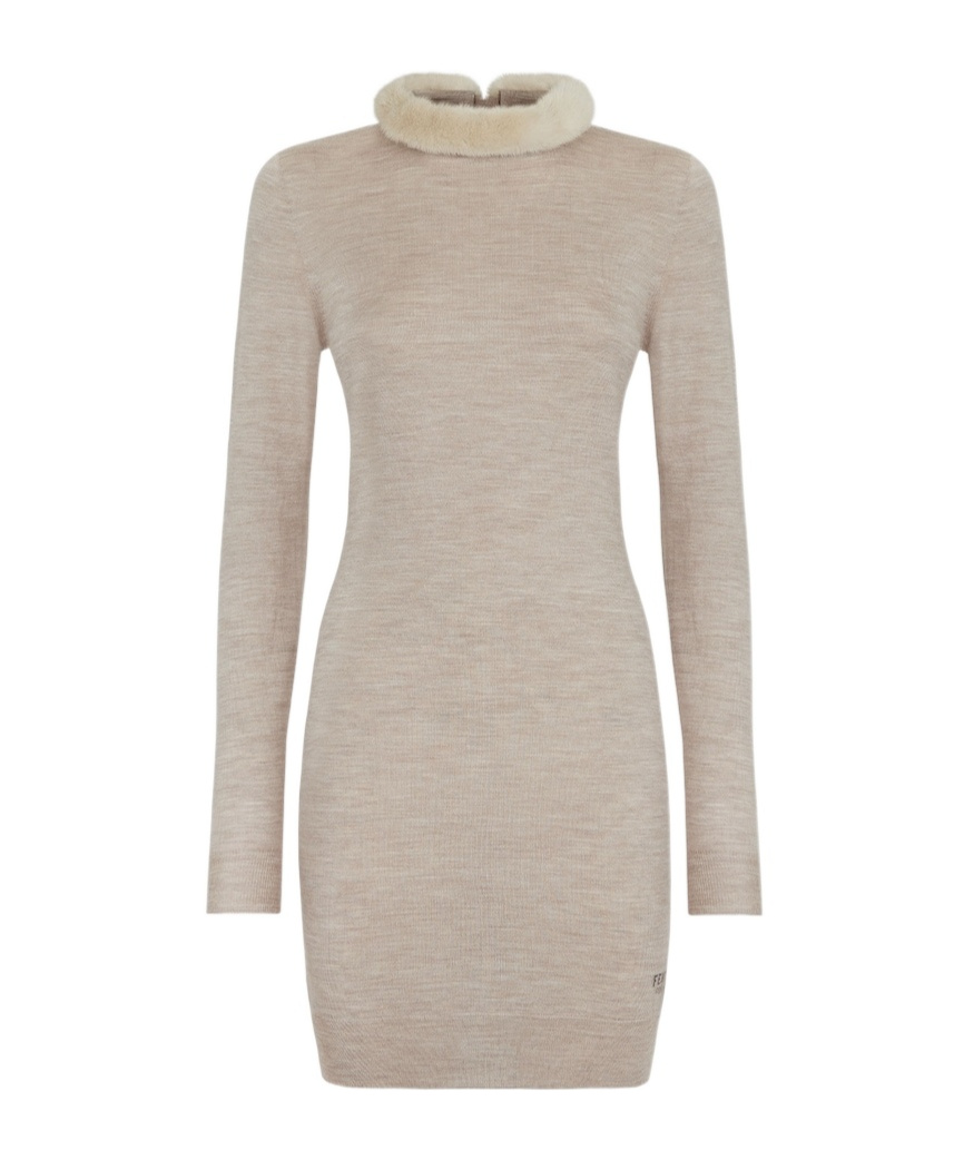 Fendi Mini Abito In Misto Lana Cappuccino Donna In Nude