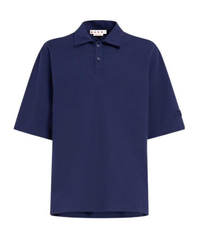 Marni Logo-patch Cotton Polo Shirt In Blue