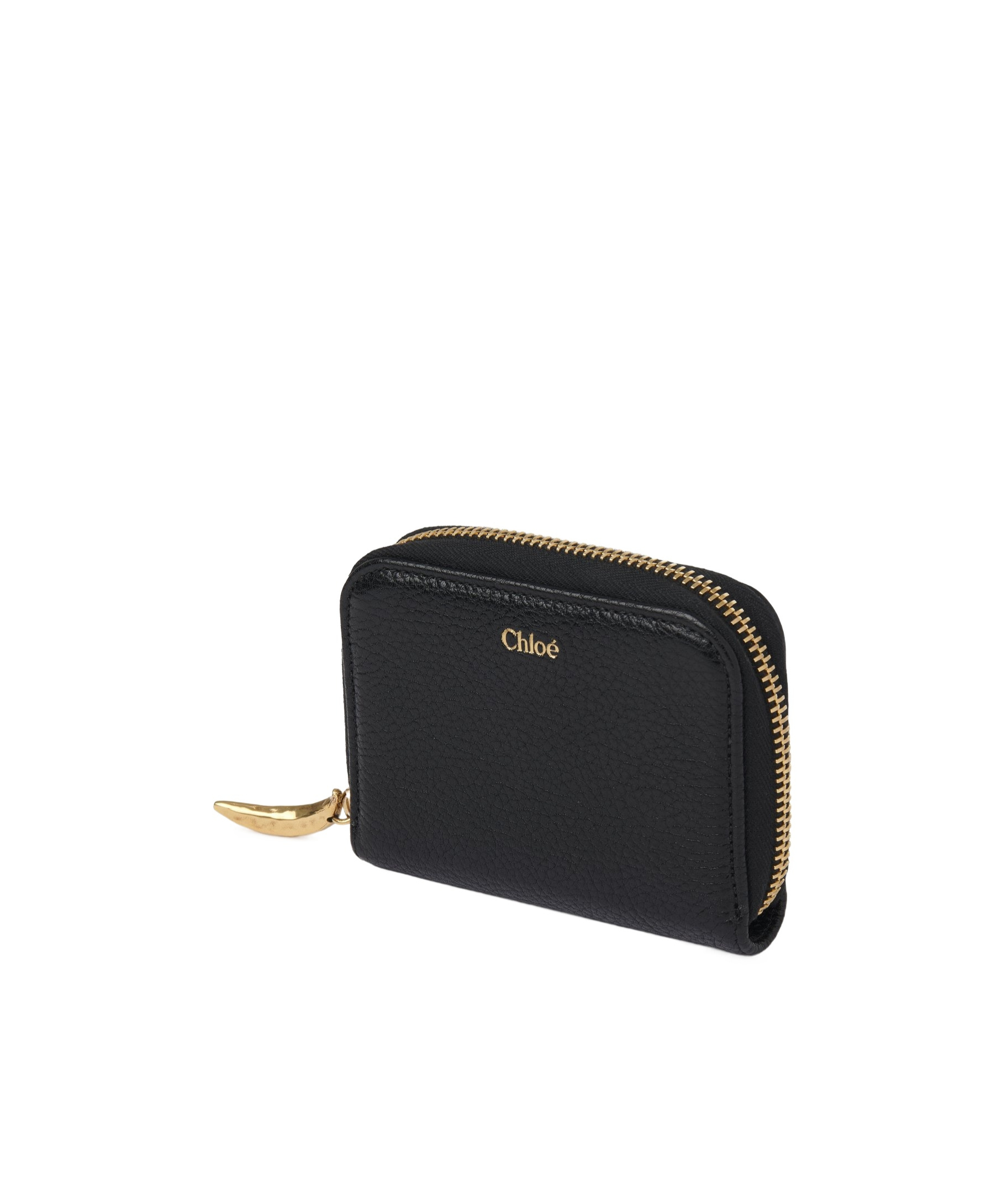 Chloé Banana Zipped Coin Purse In Grained Leather Black Size Onesize 100% Calf-skin Leather In Black
