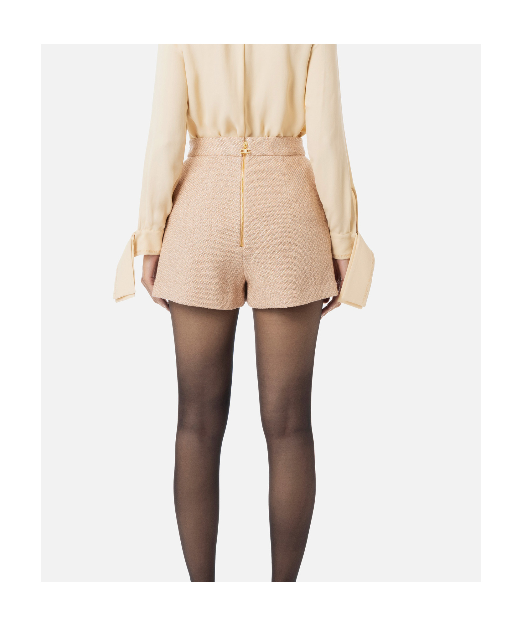 Elisabetta Franchi Mini Shimmering Tweed Shorts In Nude