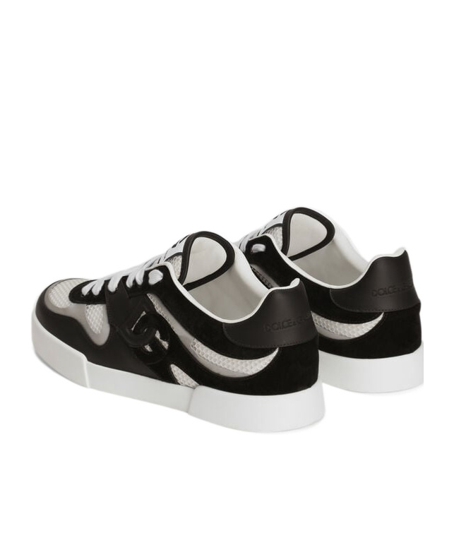 Dolce & Gabbana Portofino Light Low-top Mesh And Leather Sneakers In Black