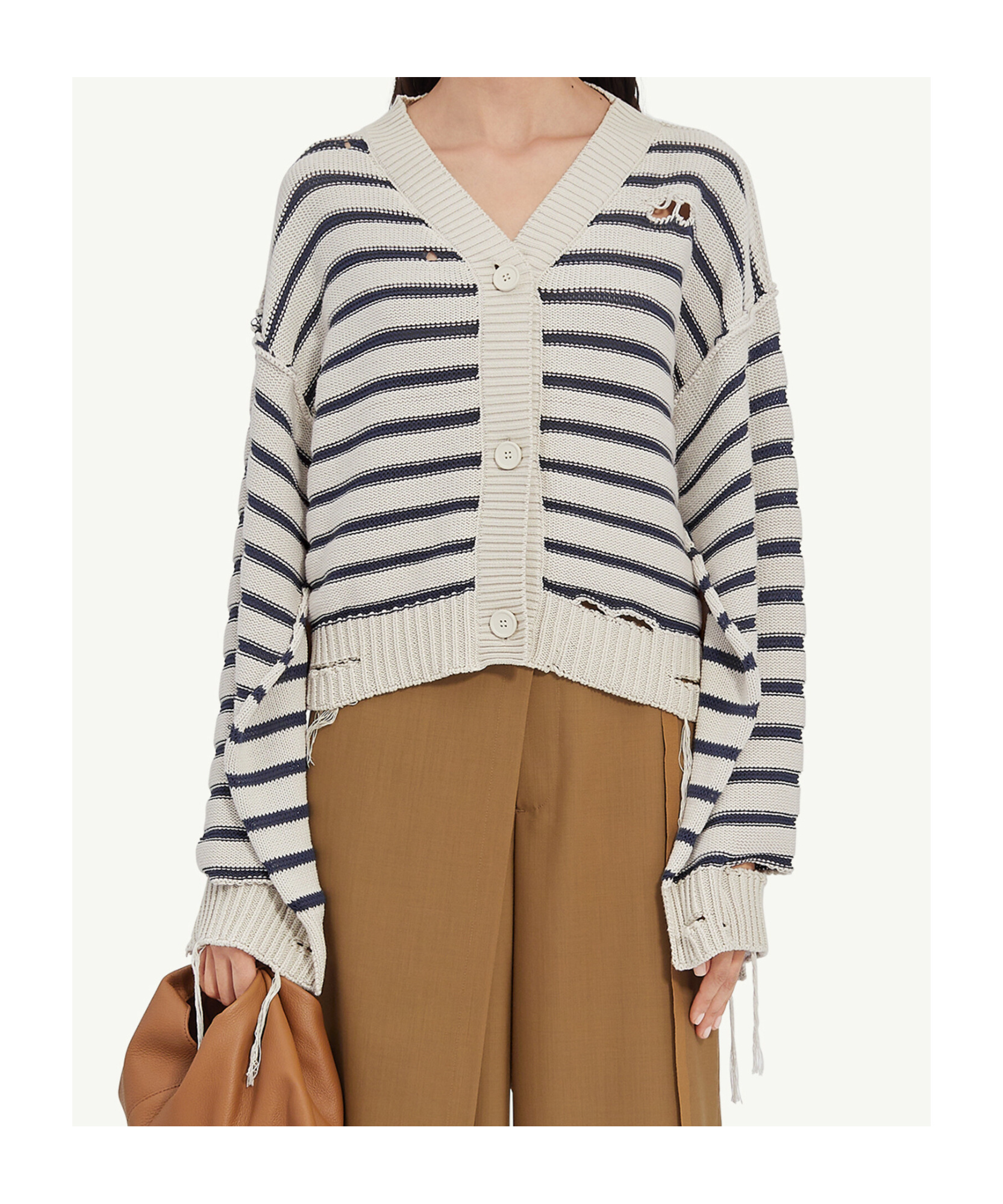 Mm6 Maison Margiela Striped Cotton Knit Cardigan In White