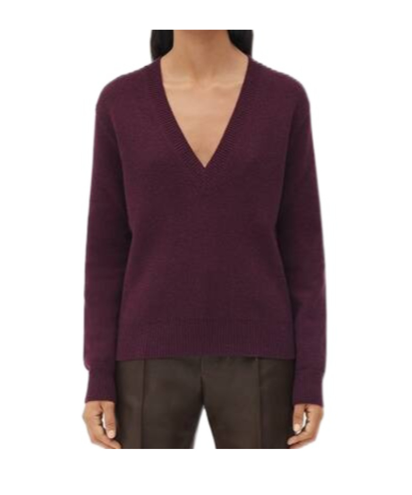 Bottega Veneta Maroon V Neck Sweater In Black