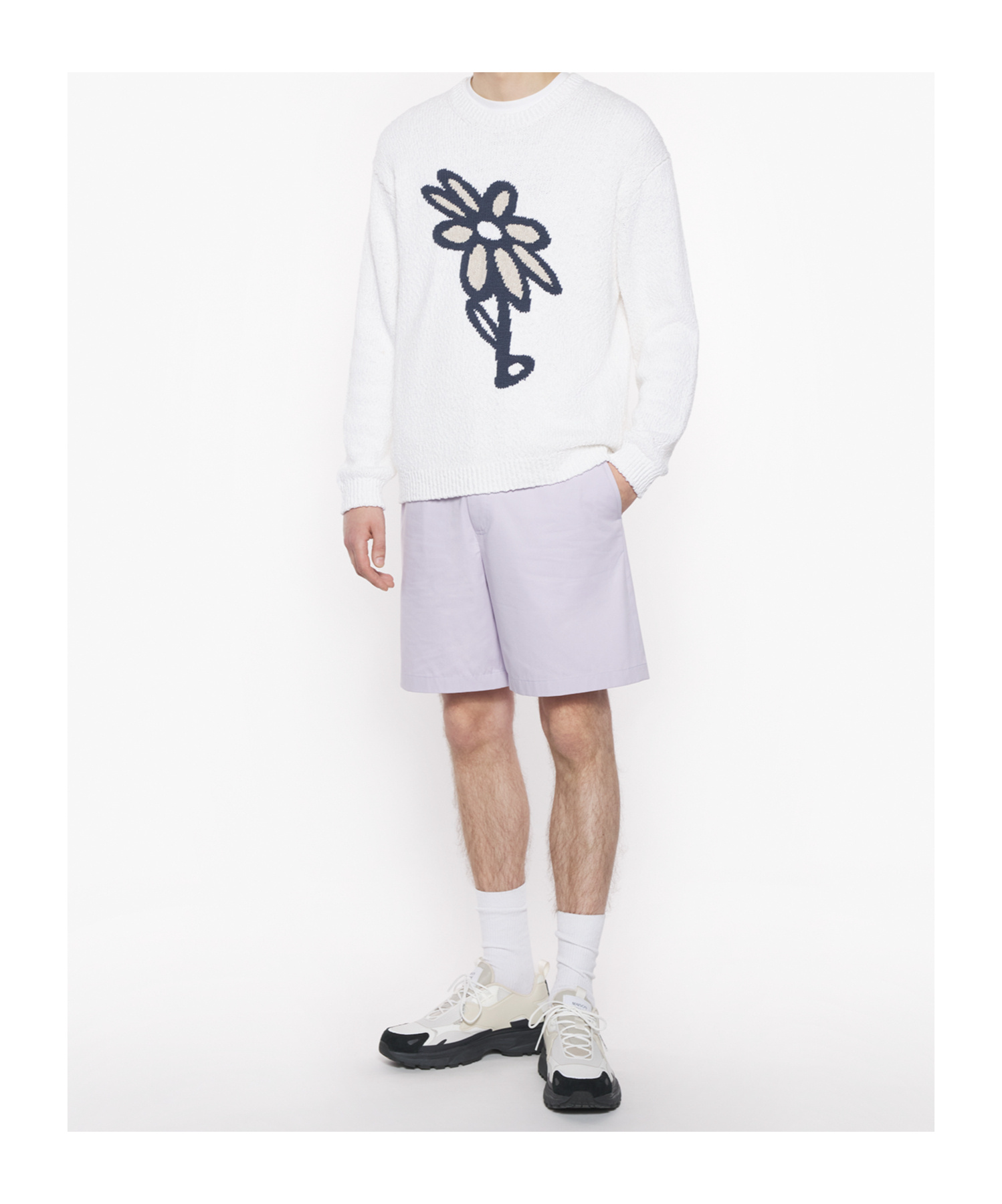 Shop Maison Kitsuné Daisy-intarsia Jumper In White