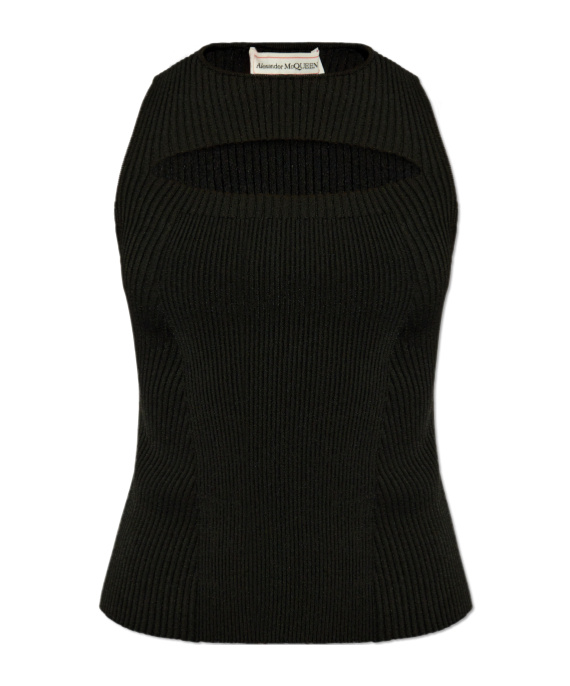 Alexander Mcqueen Women Slashed Knt Slvls Tp In Black
