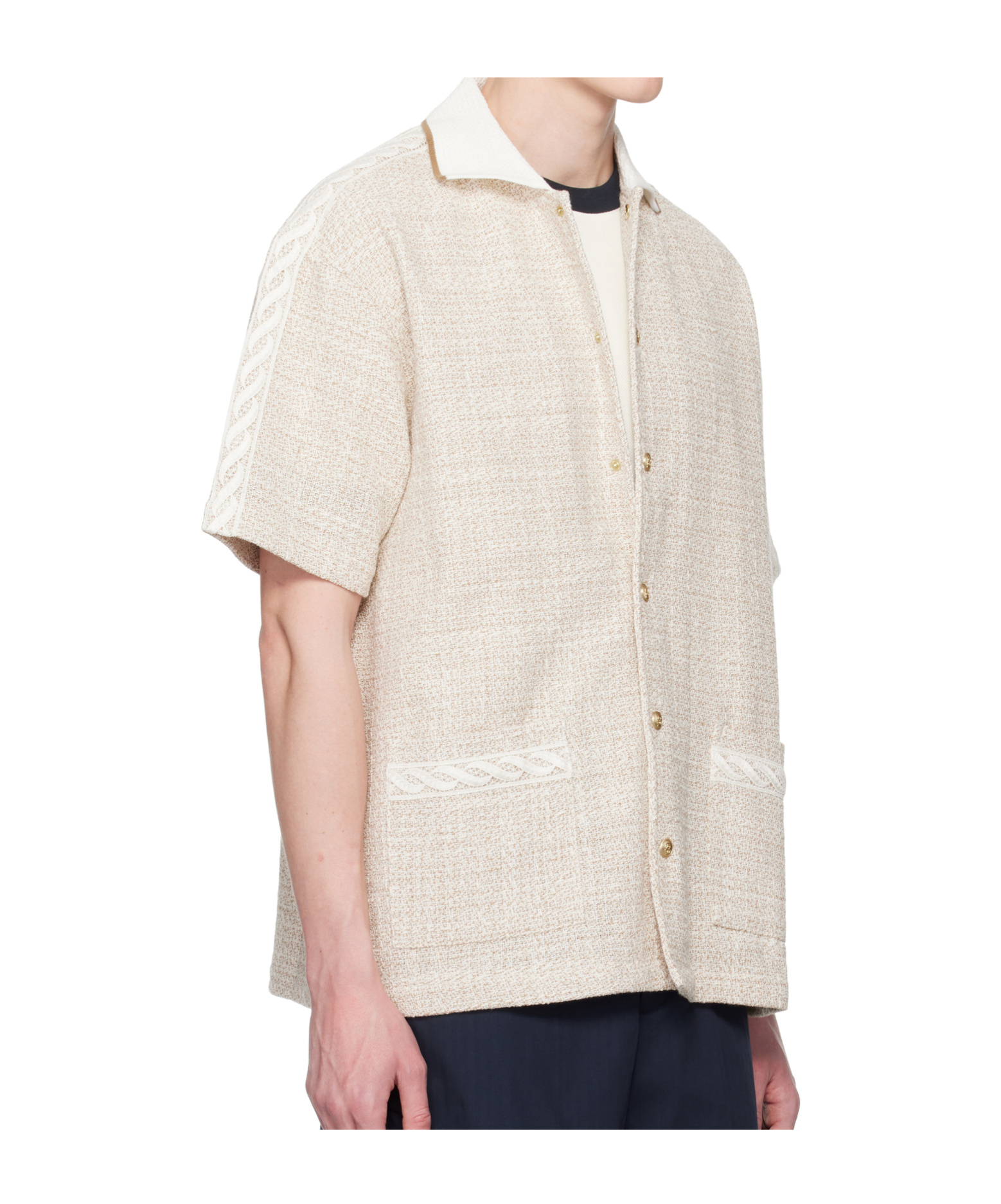 Drôle De Monsieur Lapel Short-sleeved Shirt In White
